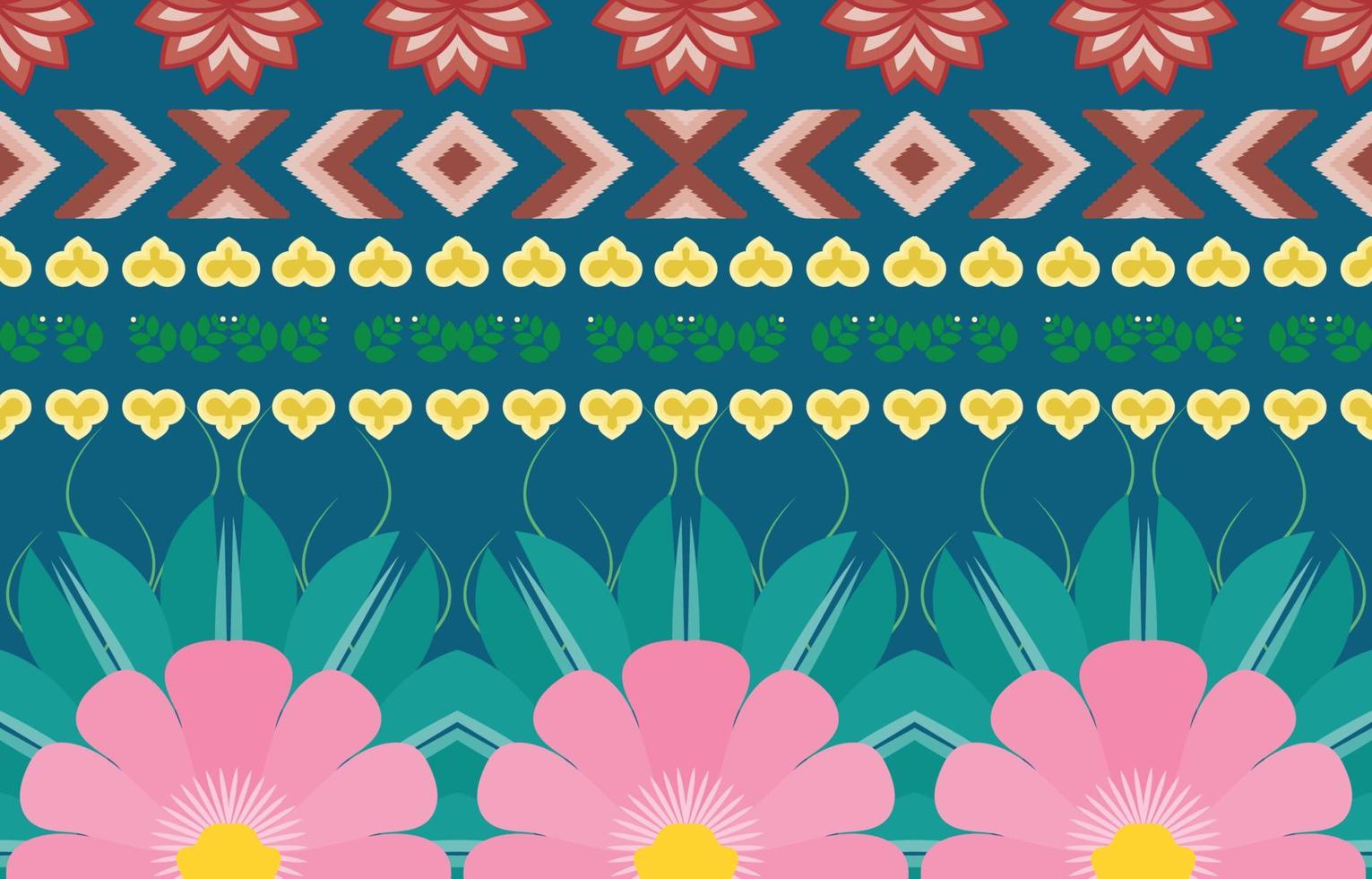 bloem kleurrijke stof, geometrische etnische patroon in traditionele Oosterse achtergrondontwerp voor tapijt, behang, kleding, verpakking, batik, vector illustratie borduurstijl.