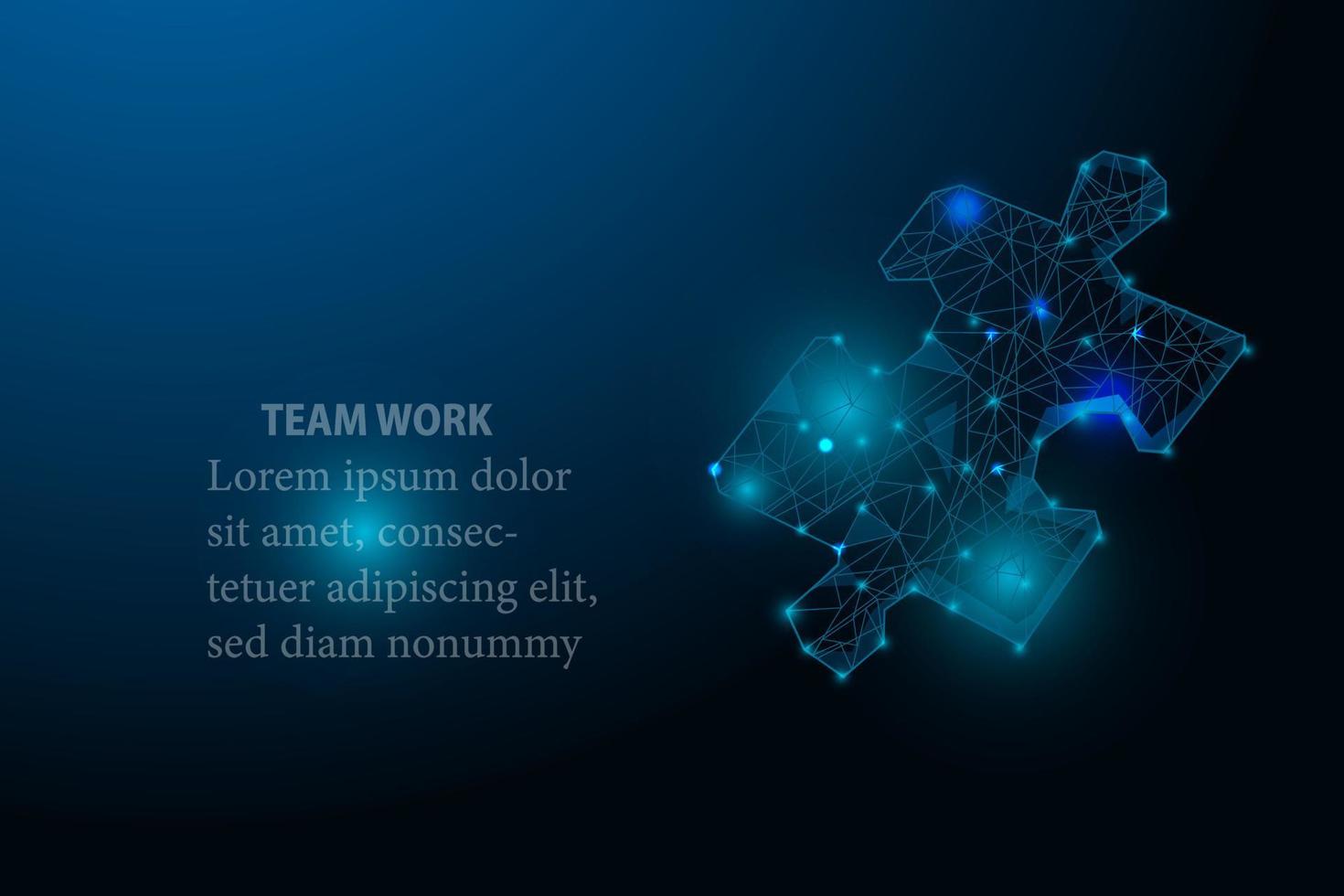 teamwork concept met vier gloeiende laag poly puzzel ontwerp vectorillustratie. vector