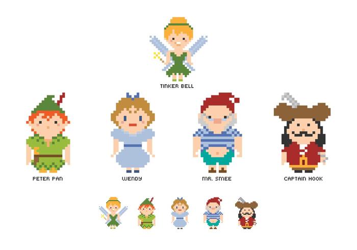 Gratis Pixel Peter Pan Karakters Vector