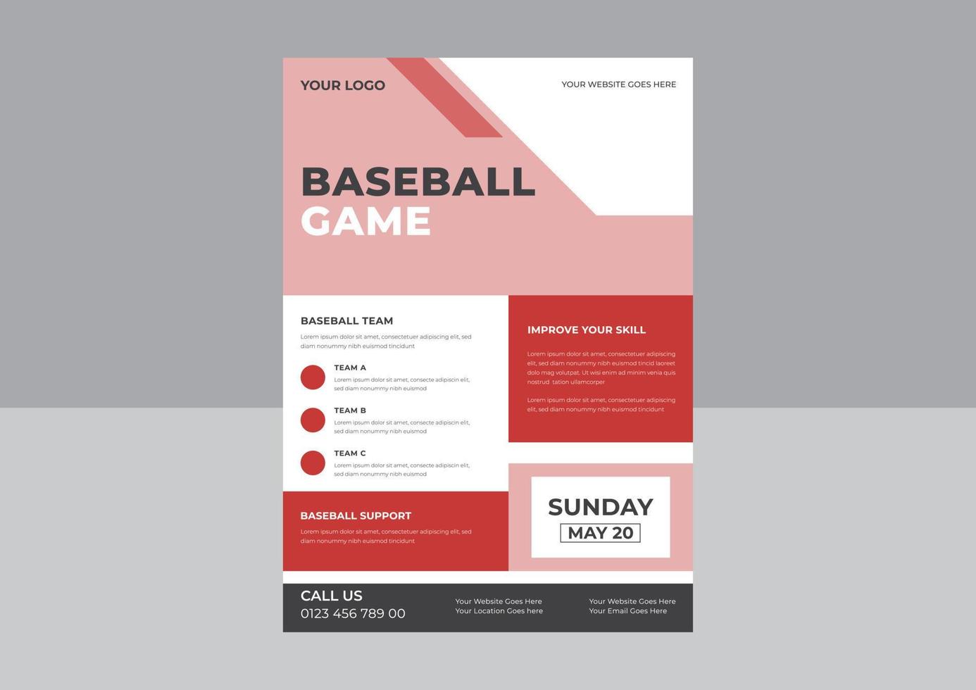 honkbal flyer vector, ontwerp voor sportpromotie, modern toernooi. aankondiging van sportgame-evenement. flyer, bannerreclame. vector