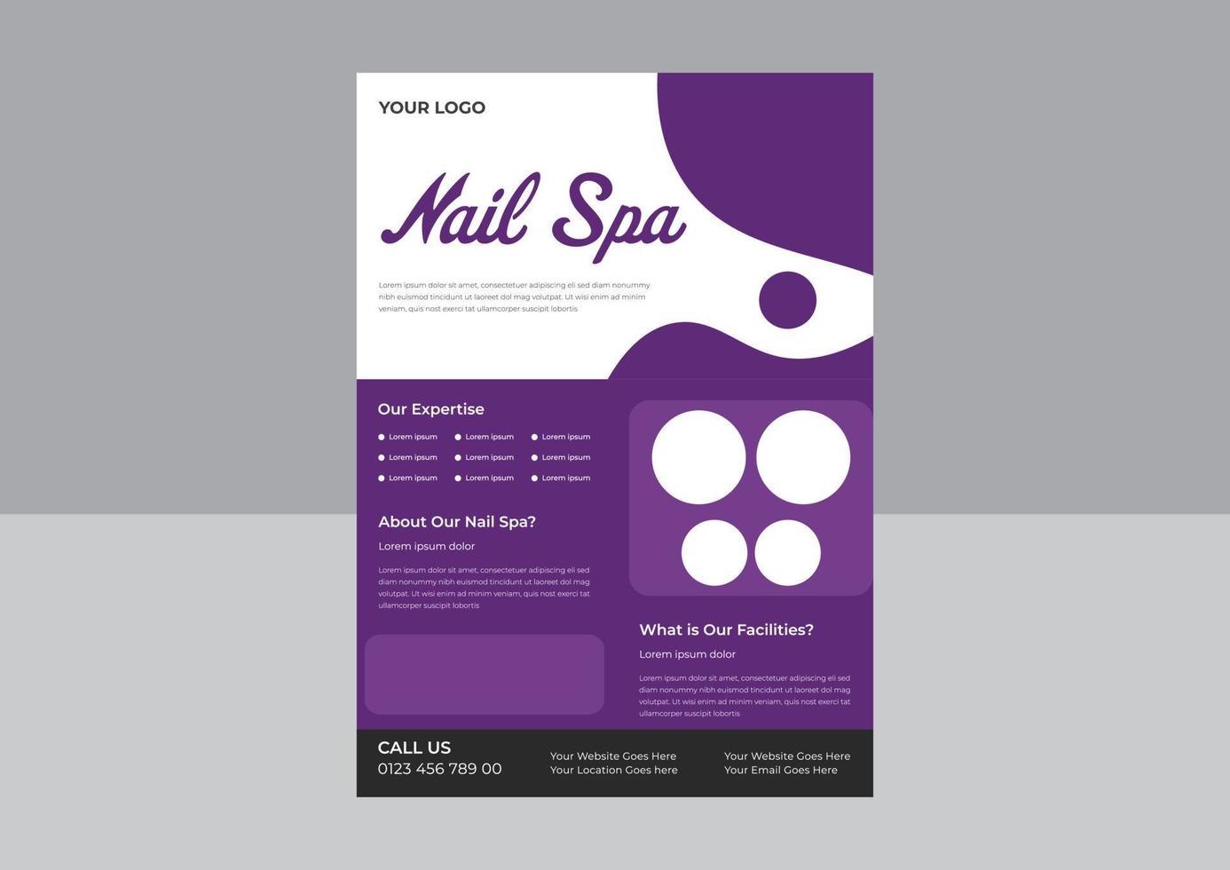 nail spa service flyer ontwerpsjabloon, spa en salon flyer sjabloon, beauty spa kapsalon print klaar flyer sjabloonontwerp. folder, a4 formaat, flyer, vector