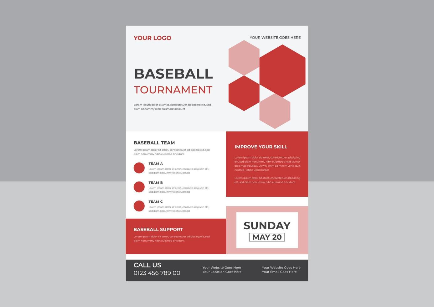 honkbal flyer vector, ontwerp voor sportpromotie, modern toernooi. aankondiging van sportgame-evenement. flyer, bannerreclame. vector