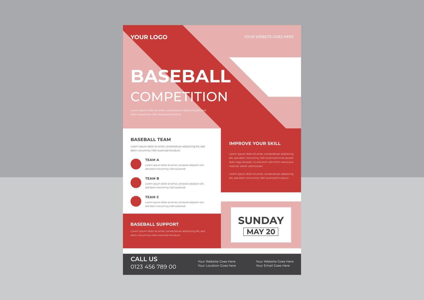 honkbal flyer vector, ontwerp voor sportpromotie, modern toernooi. aankondiging van sportgame-evenement. flyer, bannerreclame. vector