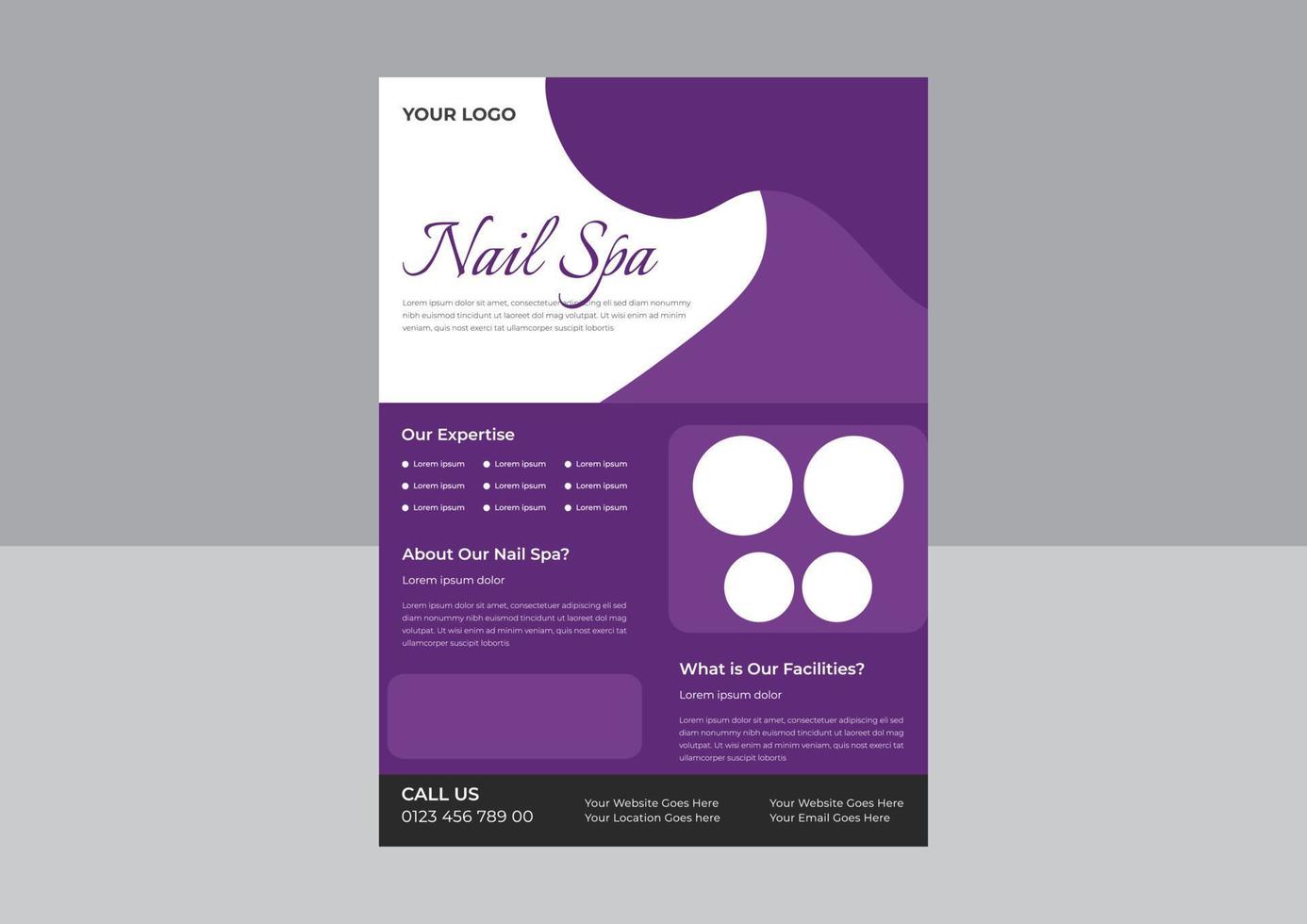 nail spa service flyer ontwerpsjabloon, spa en salon flyer sjabloon, beauty spa kapsalon print klaar flyer sjabloonontwerp. folder, a4 formaat, flyer, vector