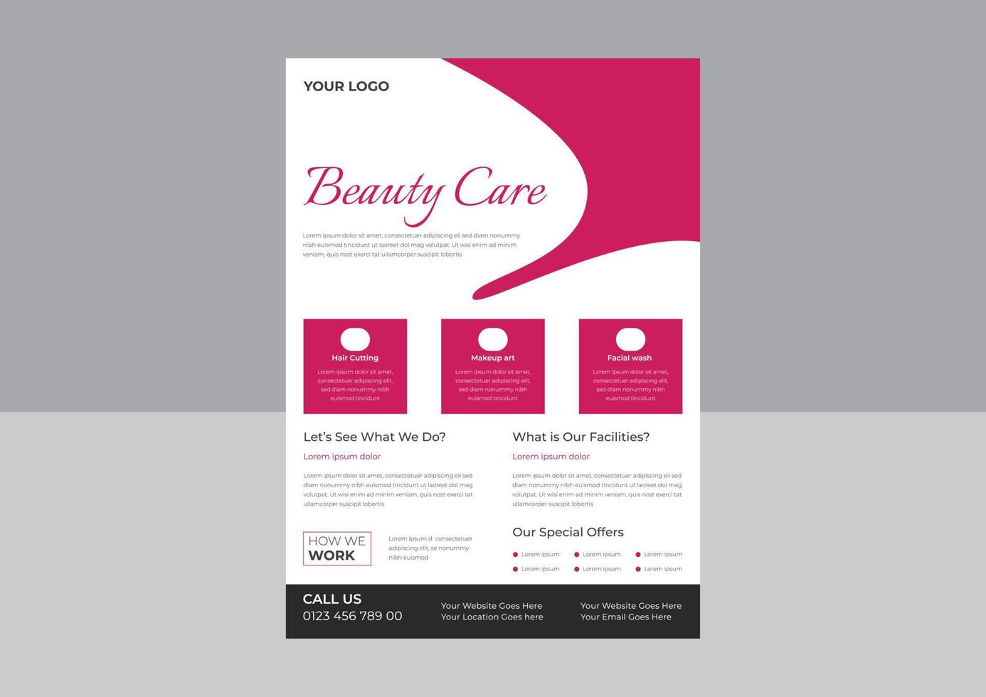 beauty flyer en spa flyer-sjabloon. bewerkbare poster, brochureomslag voor beauty spa business, beauty care spa kapsalon flyer bewerkbaar a4-formaat. vector