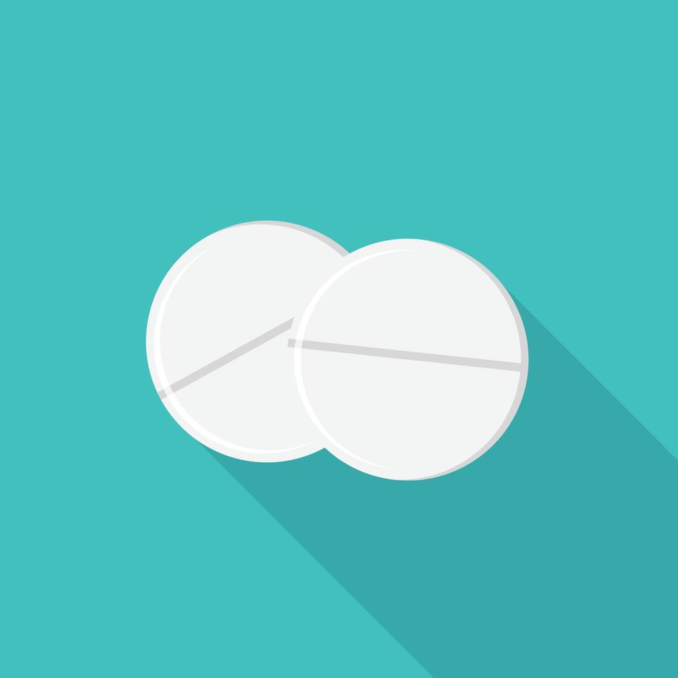 icoon van witte tabletten met risico's op een gekleurde achtergrond met een schaduw. concept van geneeskunde, voeding, supplement, sportvoeding. vectorillustratie. vector