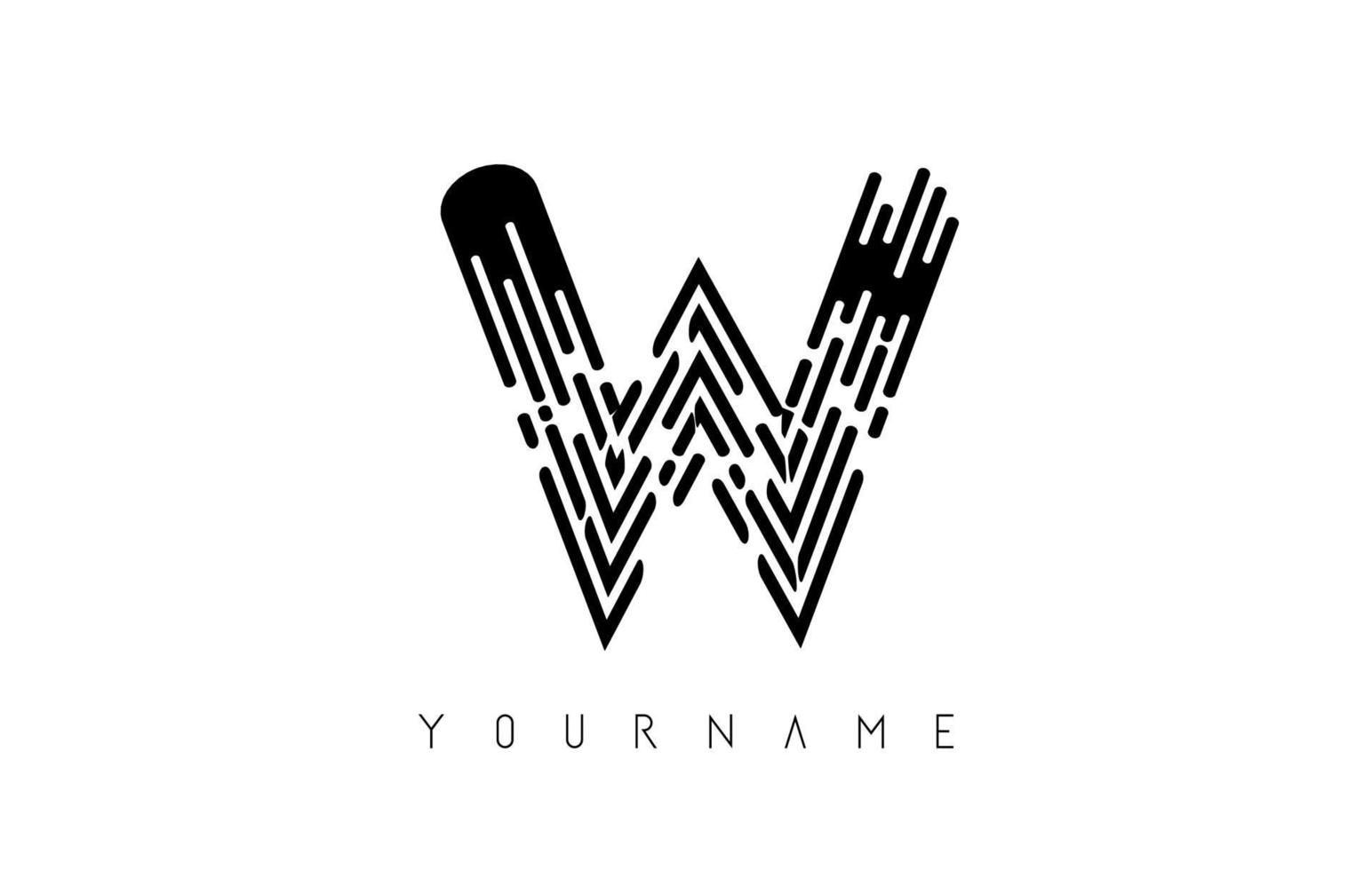 zwarte w brief logo concept. creatief minimaal zwart-wit monogram met lijnen en vingerafdrukpatroon. vector