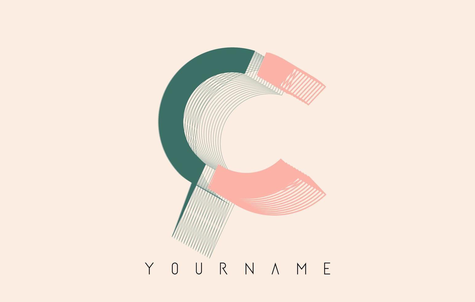 wireframe c letter logo-ontwerp in twee kleuren. creatieve vectorillustratie met bekabeld, gespiegeld omtrekframe. vector