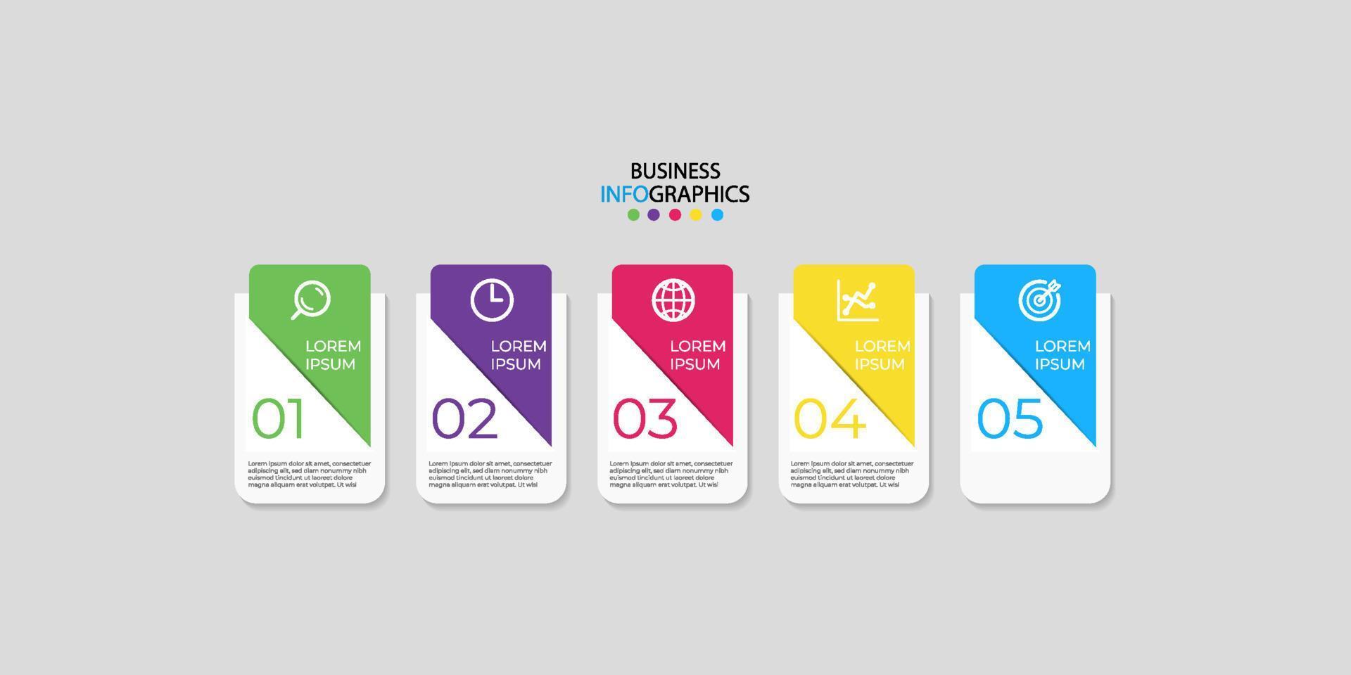 moderne zakelijke infographic ontwerpsjabloon vector met pictogrammen en 5 opties of stappen. kan worden gebruikt voor procesdiagram, presentaties, workflowlay-out, banner, stroomschema, infografiek. eps10