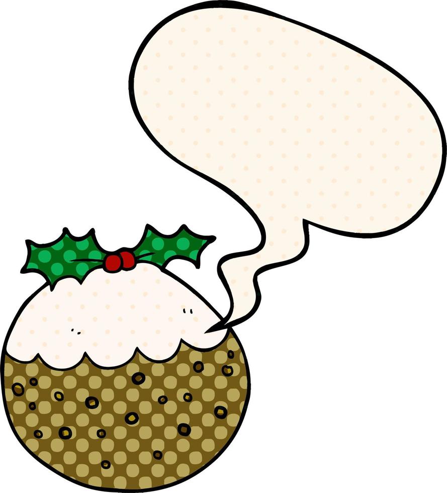 cartoon kerstpudding en tekstballon in stripboekstijl vector