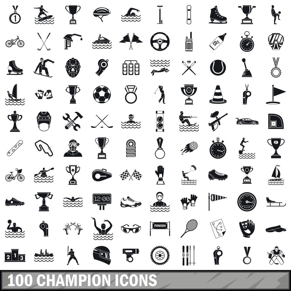 100 kampioen iconen set, eenvoudige stijl vector