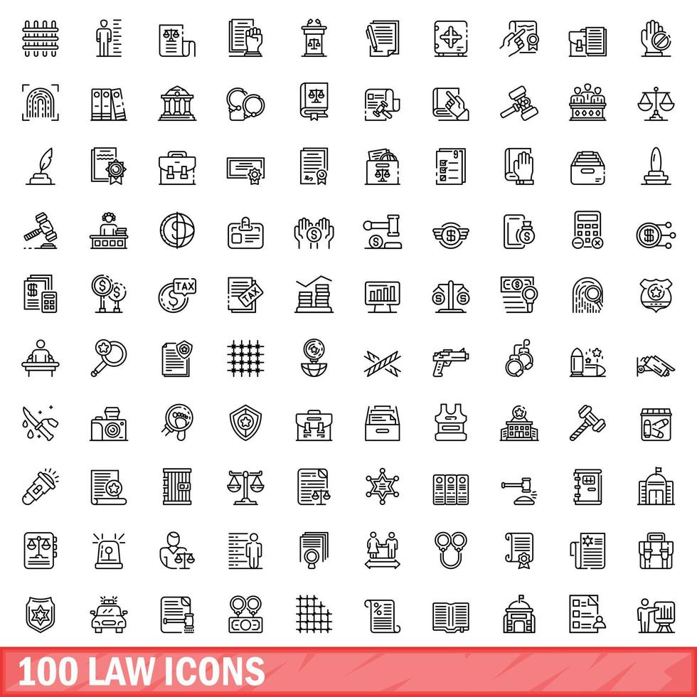 100 wet iconen set, Kaderstijl vector