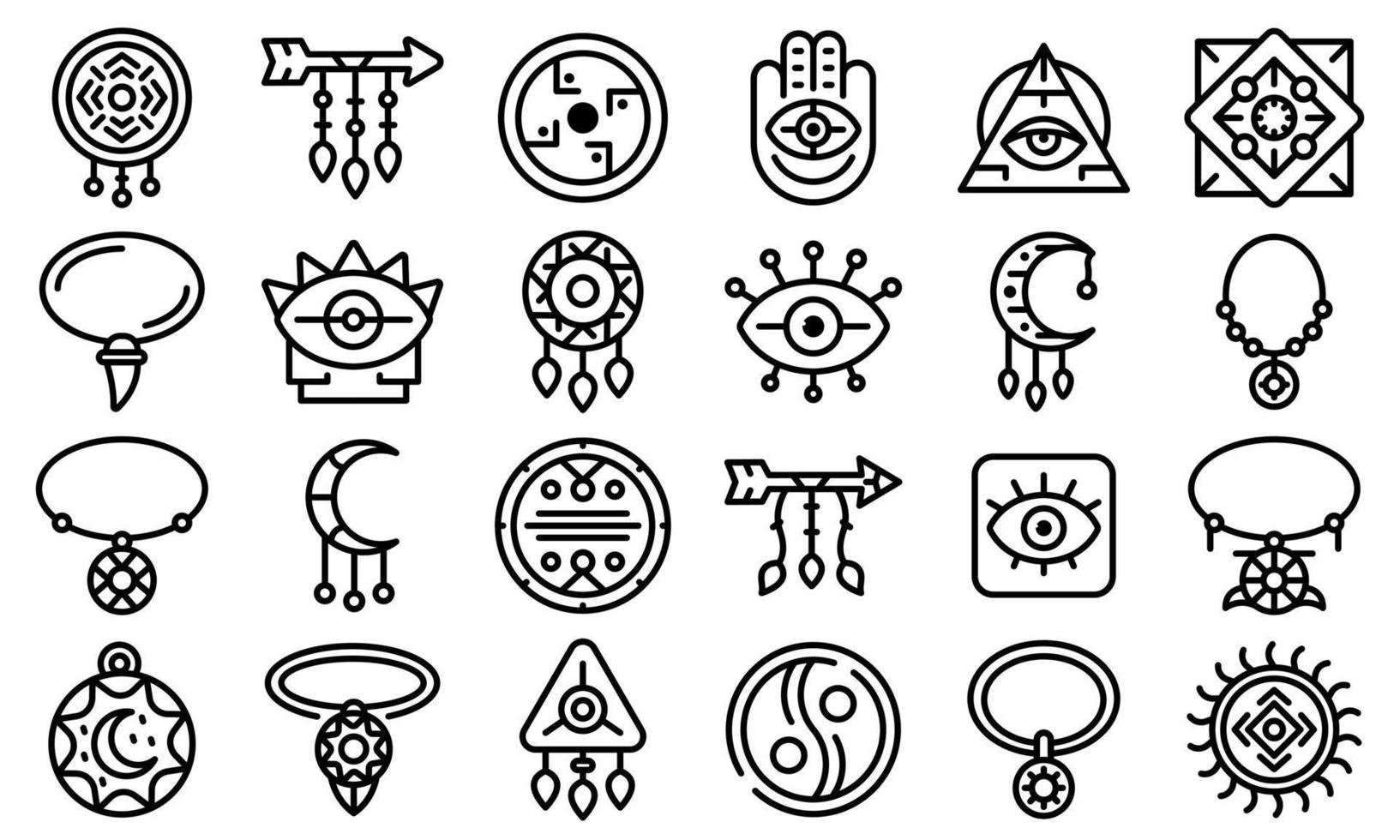 amulet iconen set, Kaderstijl vector