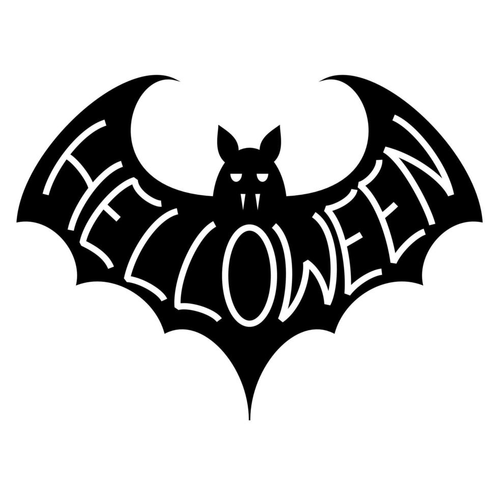 silhouet van een vleermuis met de inscriptie halloween op een witte achtergrond. vector vleermuis vampier logo