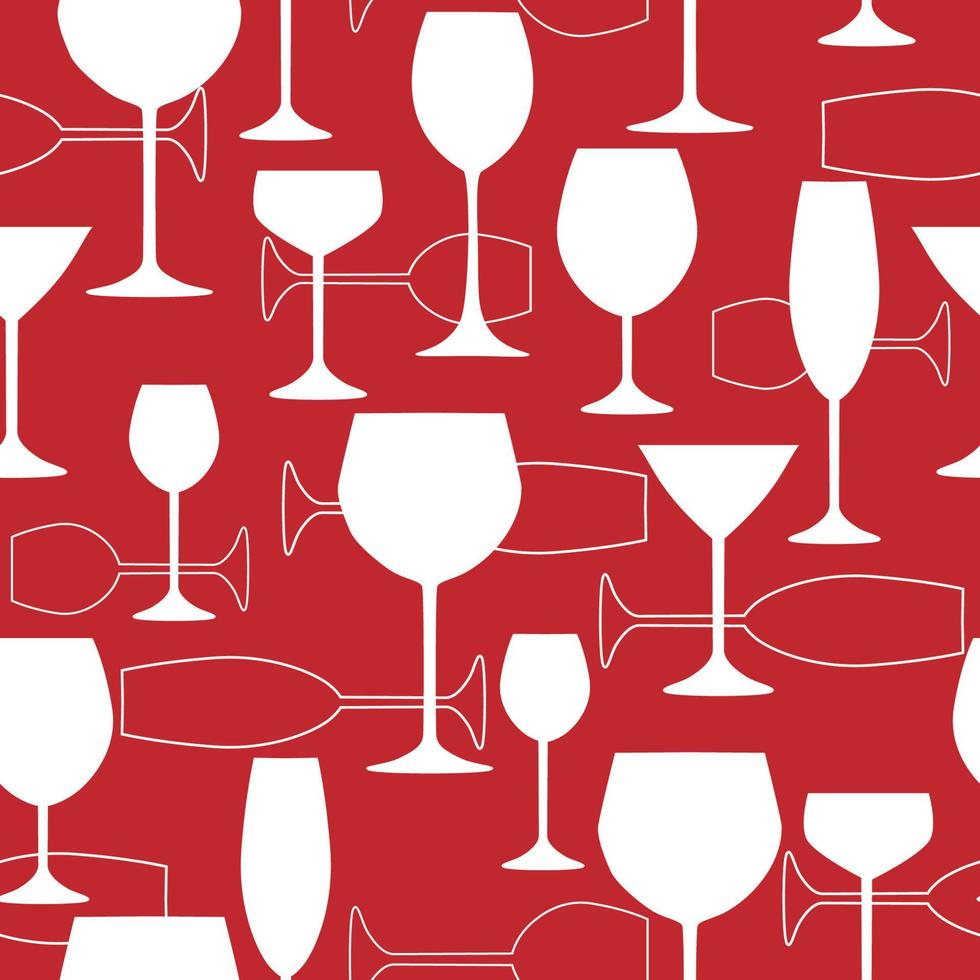 abstract eigentijds naadloos patroon met wijnglazen van verschillende vormen. transparant drinkgerei. vectorafbeeldingen. vector
