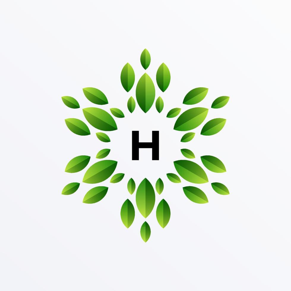 letter h en blad logo ontwerp vector