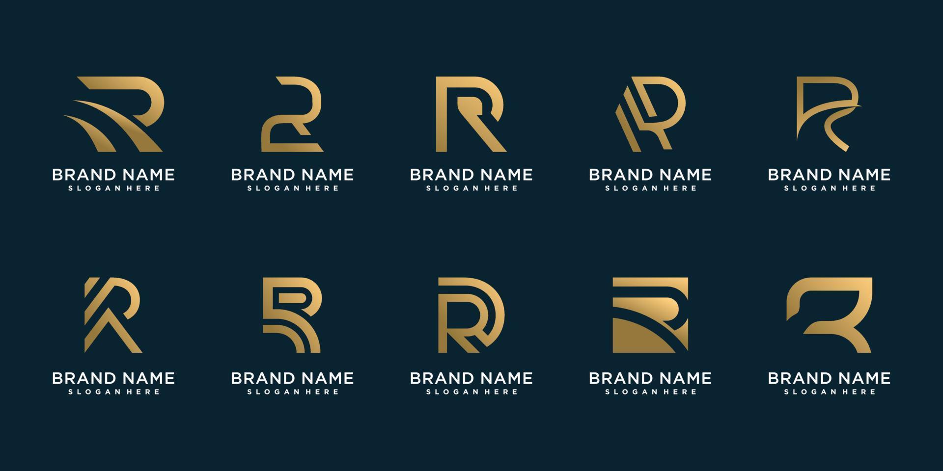 r-logo-collectie met gouden creatief concept premium vector