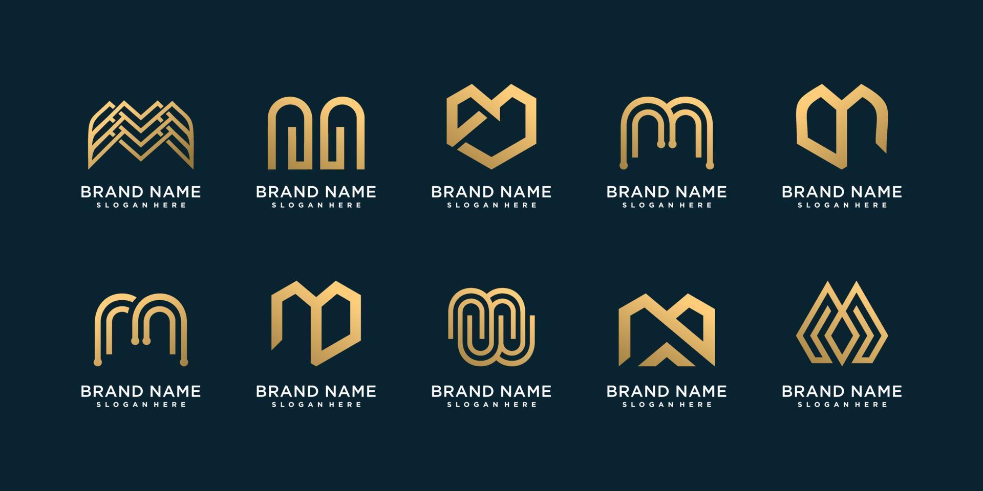 letter m logo collectie met creatieve luxe concept premium vector