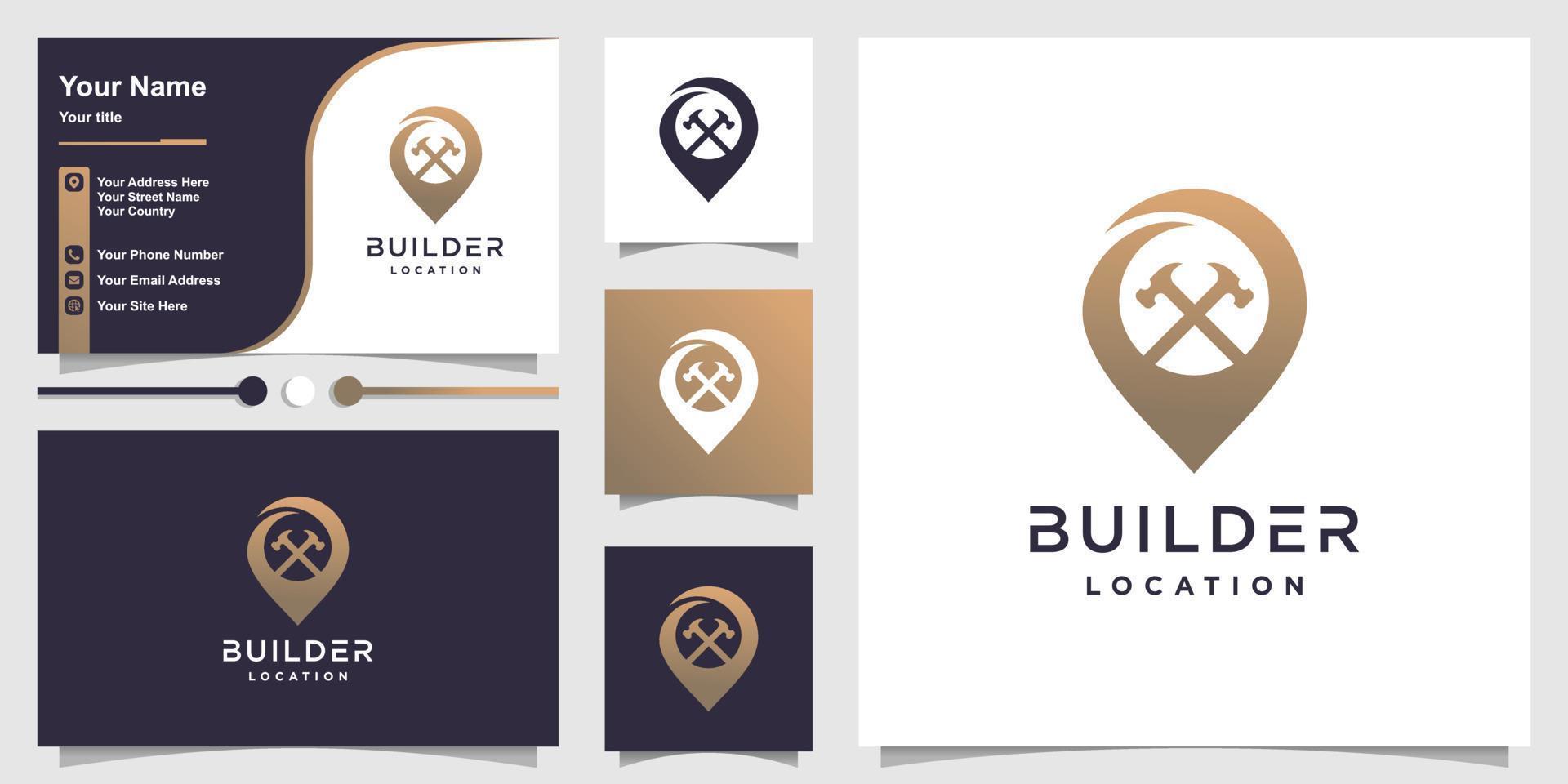 bouwer logo met creatieve moderne pin concept premium vector