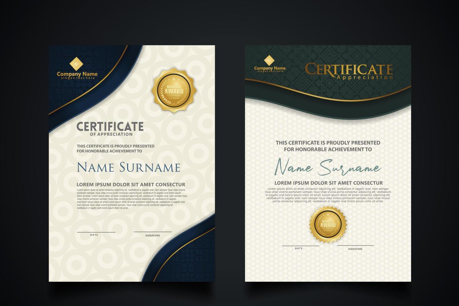 luxe certificaatsjabloon met elegant hoekframe en realistisch structuurpatroon, diploma vectorillustratie vector