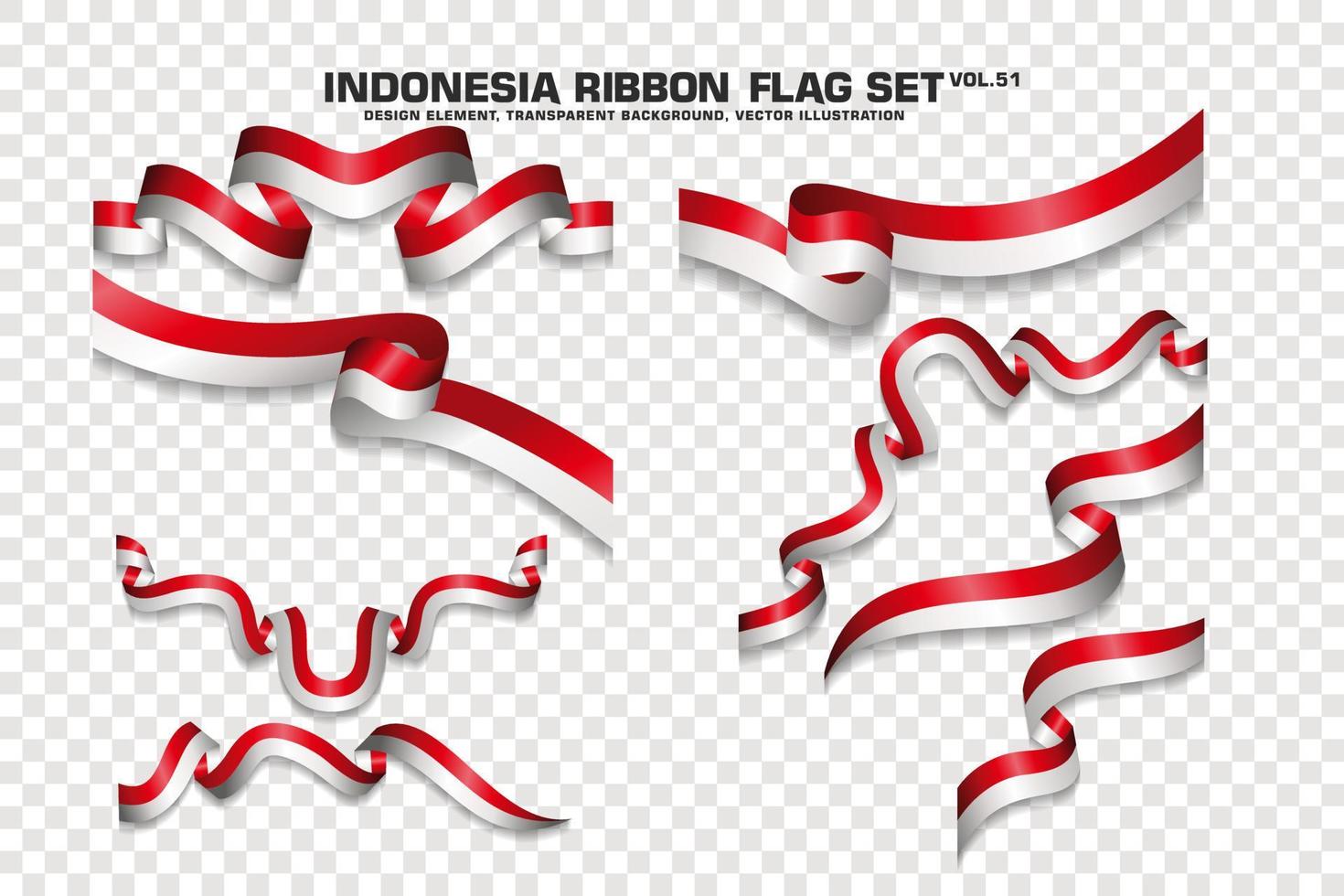 Indonesië lint vlaggen set, element ontwerp, 3D-stijl. vector illustratie