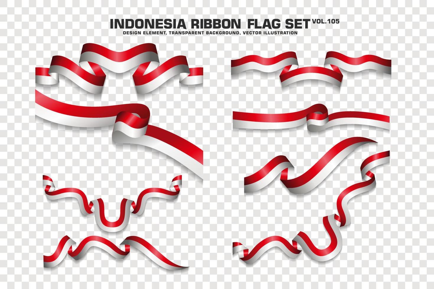 Indonesië lint vlaggen set, element ontwerp, 3D-stijl. vector illustratie