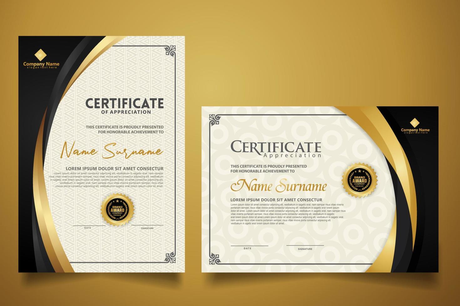 certificaatsjabloon met klassiek frame en modern patroon, diploma, vectorillustratie vector