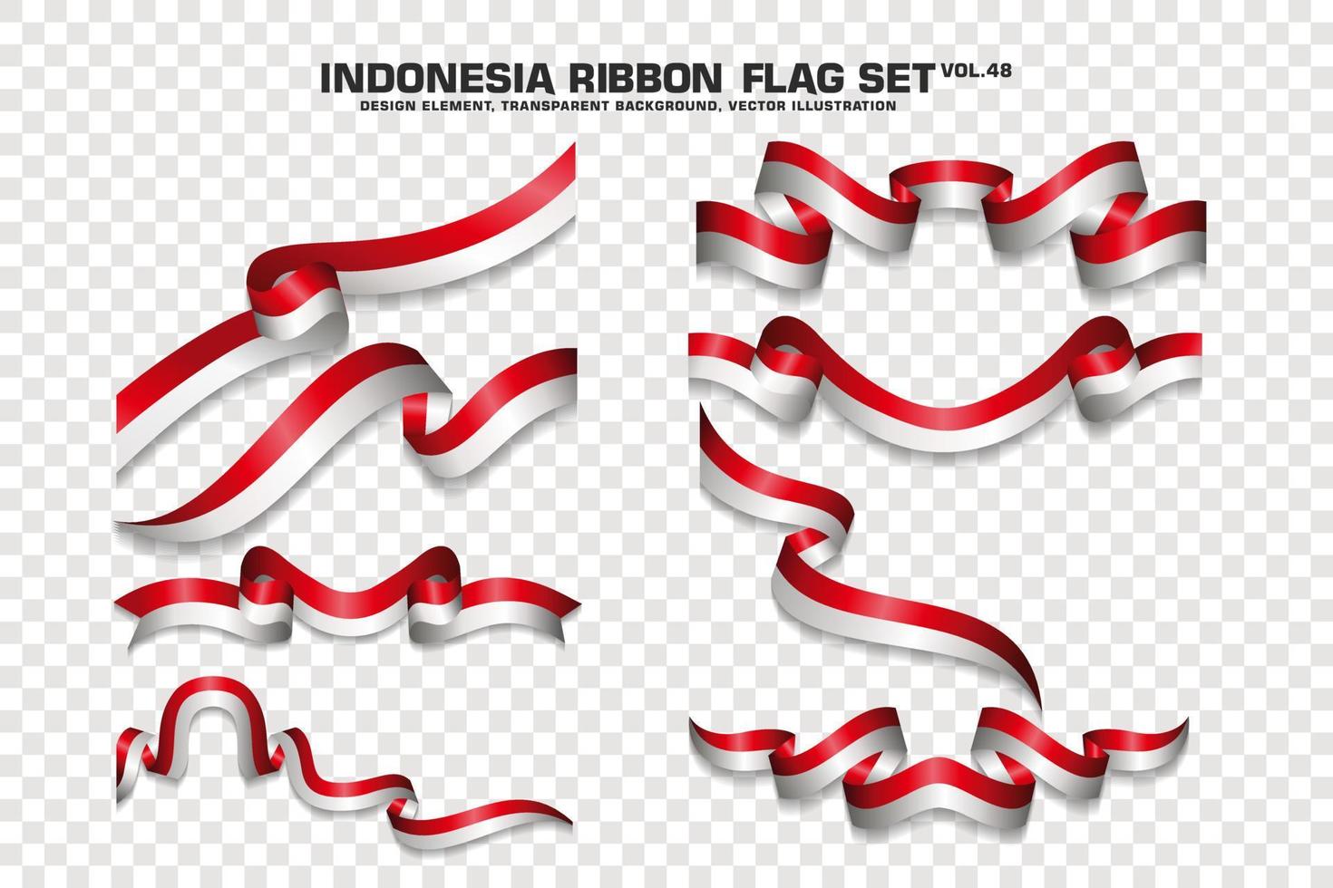 Indonesië lint vlaggen set, element ontwerp, 3D-stijl. vector illustratie