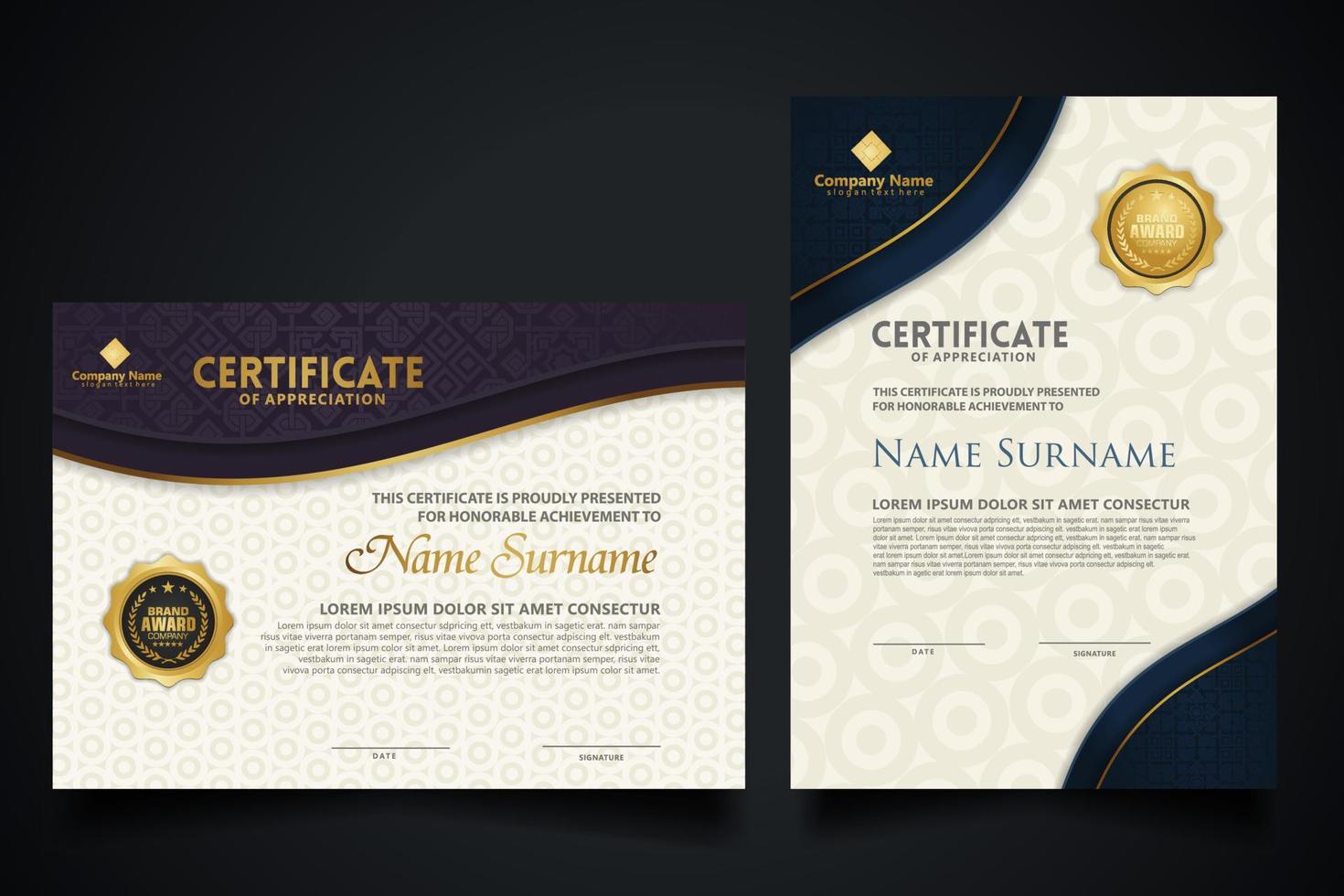 luxe certificaatsjabloon met elegant hoekframe en realistisch structuurpatroon, diploma vectorillustratie vector