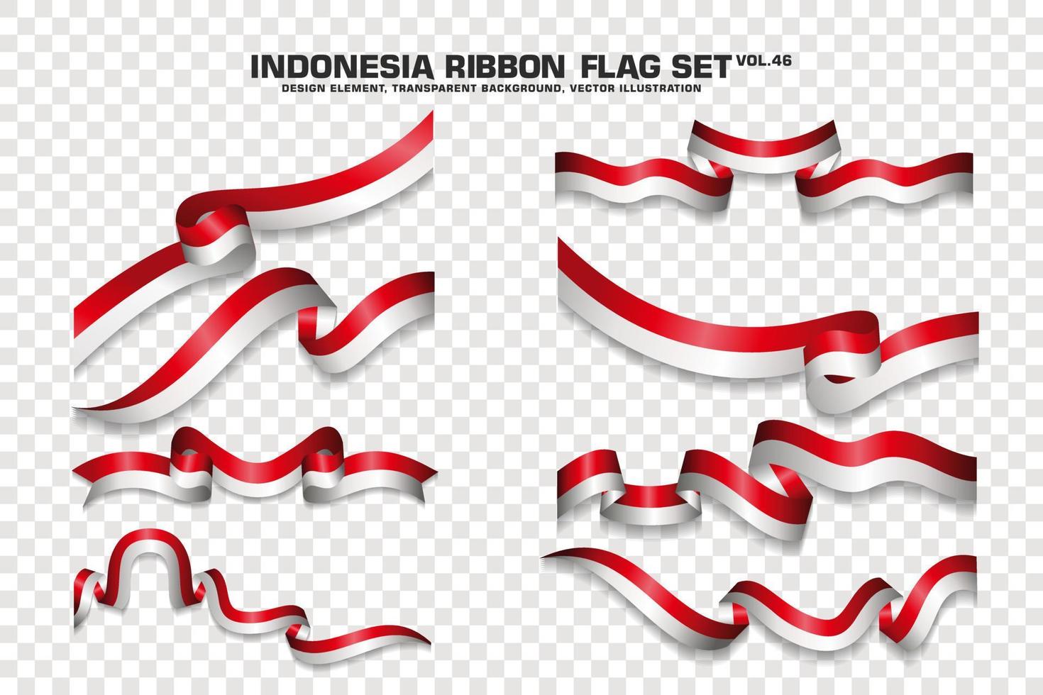 Indonesië lint vlaggen set, element ontwerp, 3D-stijl. vector illustratie