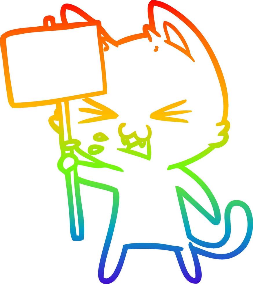 regenbooggradiënt lijntekening cartoon kat protesteert vector