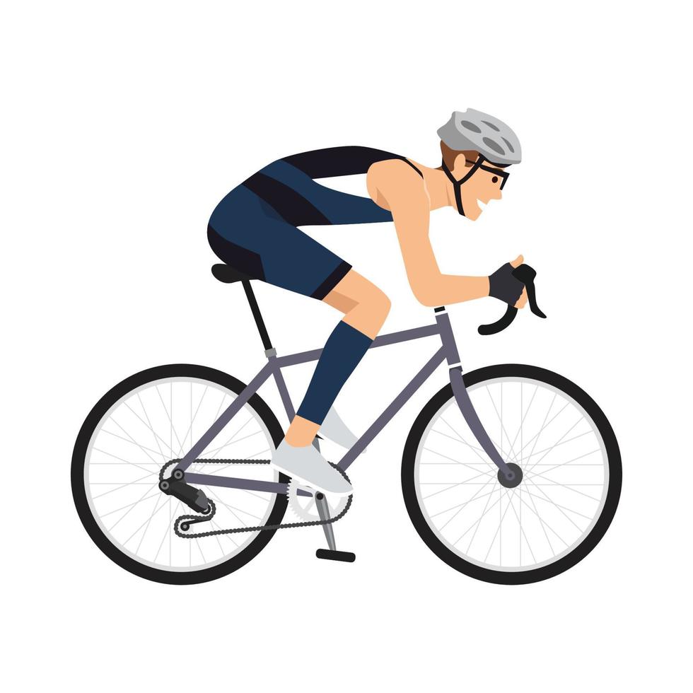 een jonge man fietst op een fiets. sportieve activiteit. atleet rijdt op een fiets. vector vlakke stijl illustratie