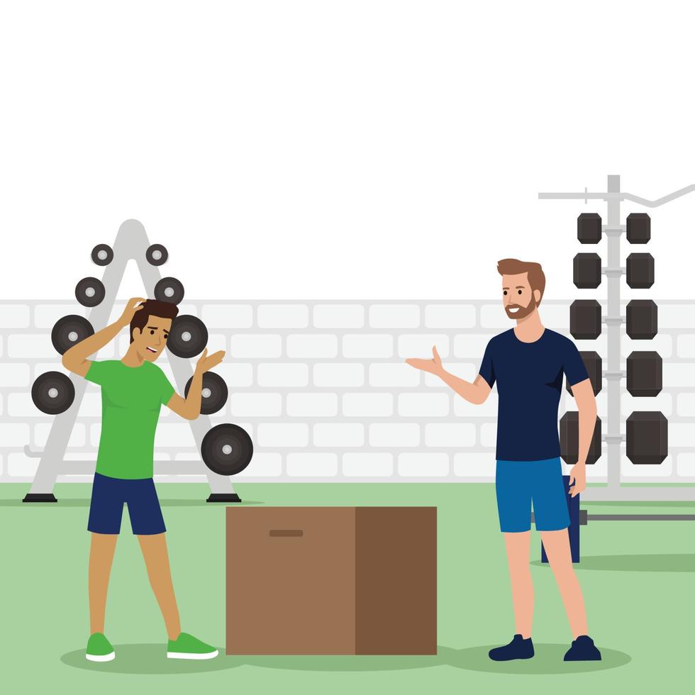 fitnesstrainer die probeert te overtuigen om de doos plat te springen vectorillustratie vector