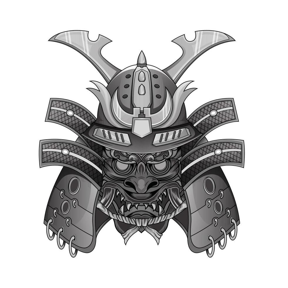 illustratie van een oni-masker duivelsfoor tatoeages zwart en wit eng japans demonenmasker vector