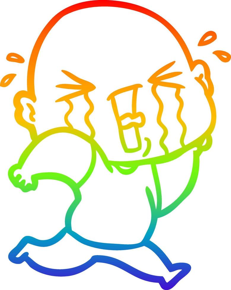 regenbooggradiënt lijntekening cartoon huilende kale man vector