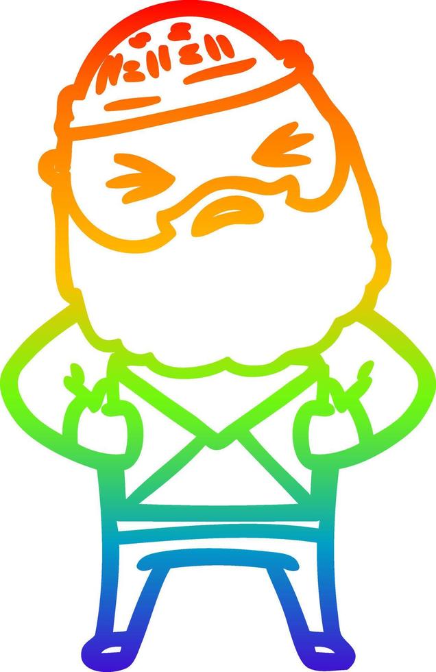 regenbooggradiënt lijntekening cartoon man met baard vector