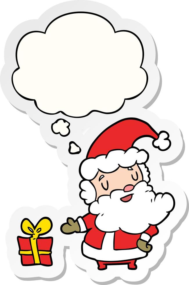 cartoon kerstman en gedachte bel als een gedrukte sticker vector