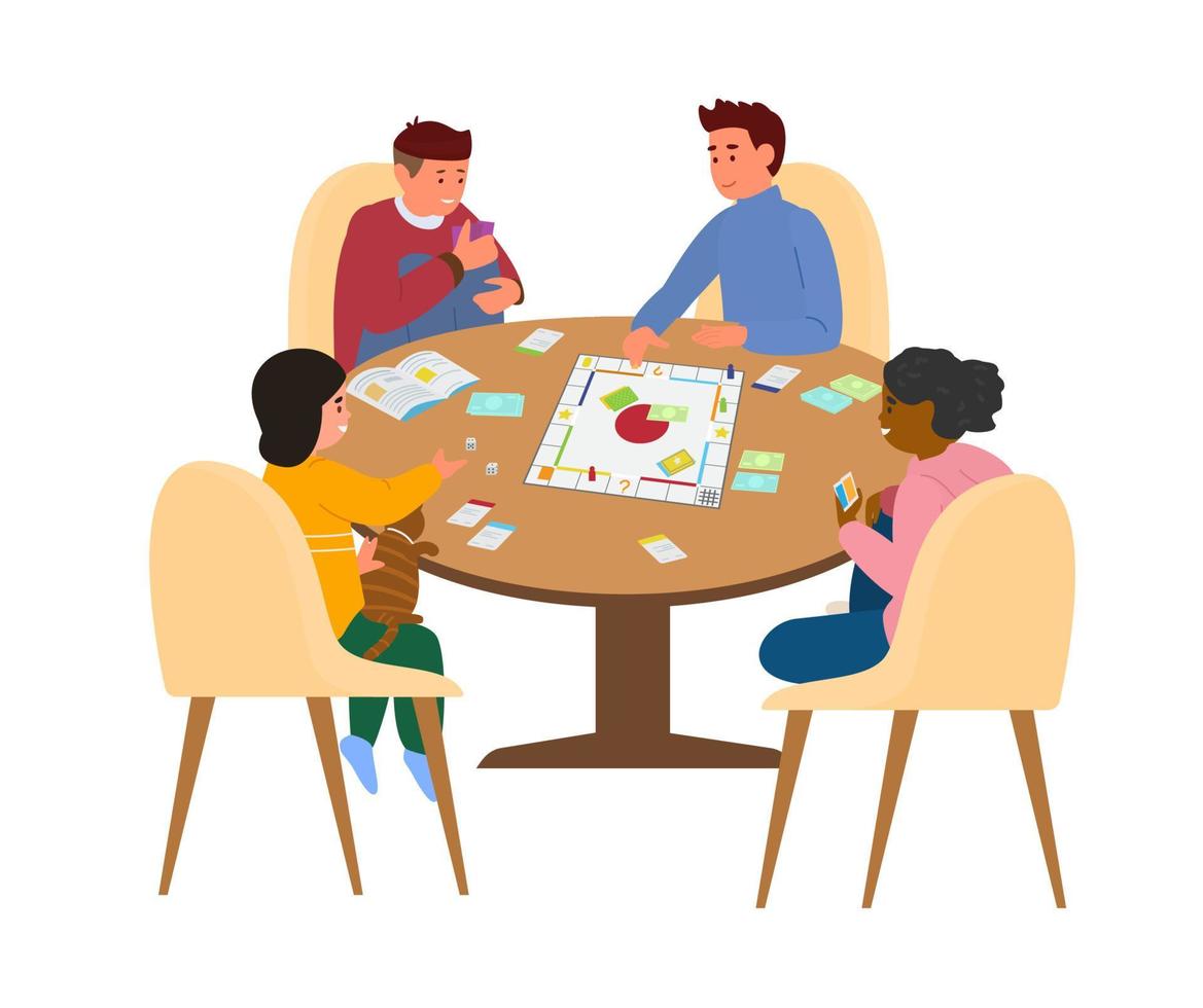 kinderen spelen bordspel aan tafel vectorillustratie. geïsoleerd op wit. vector