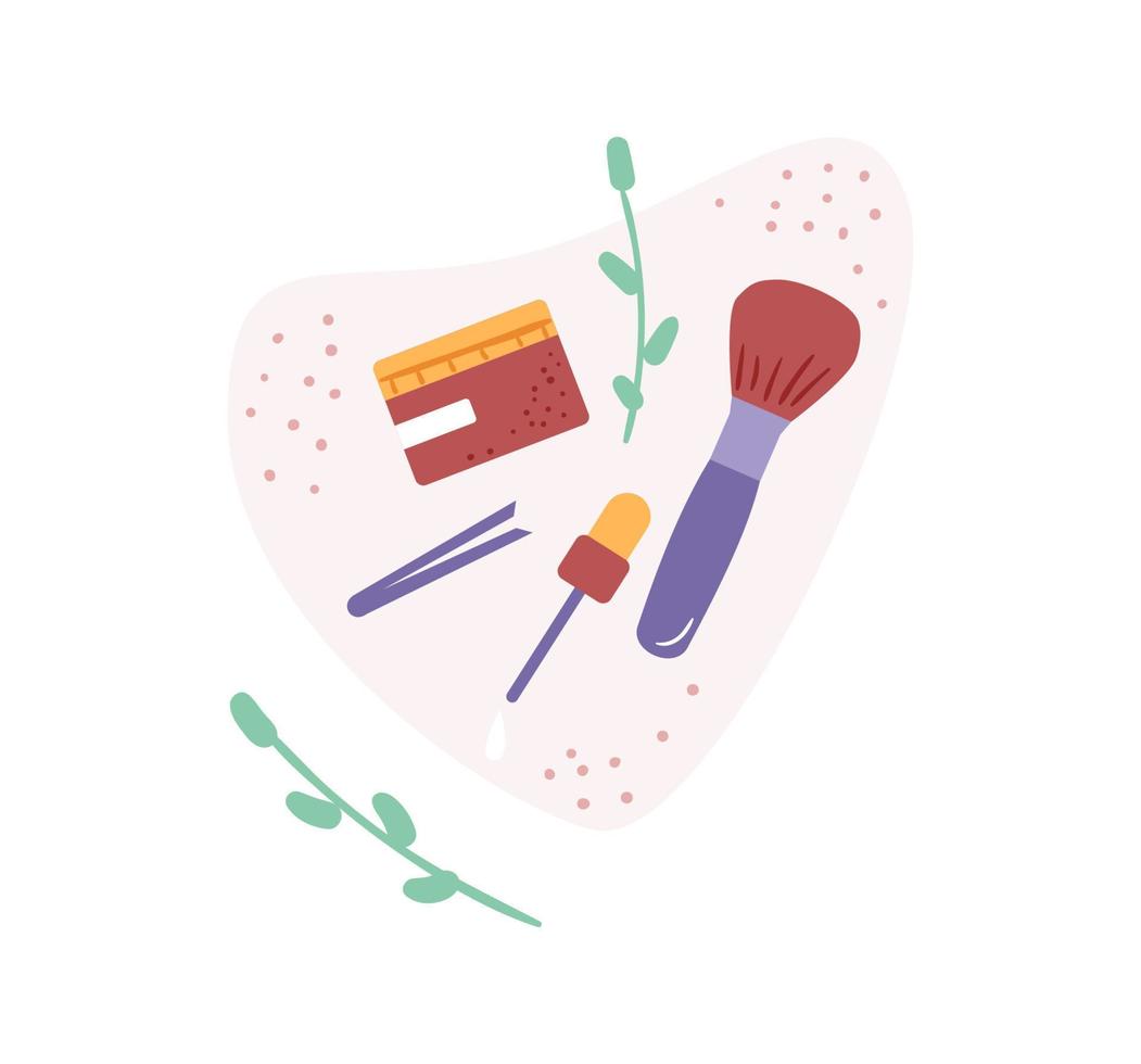 schoonheid routine cosmetische producten platte vectorillustratie. vector