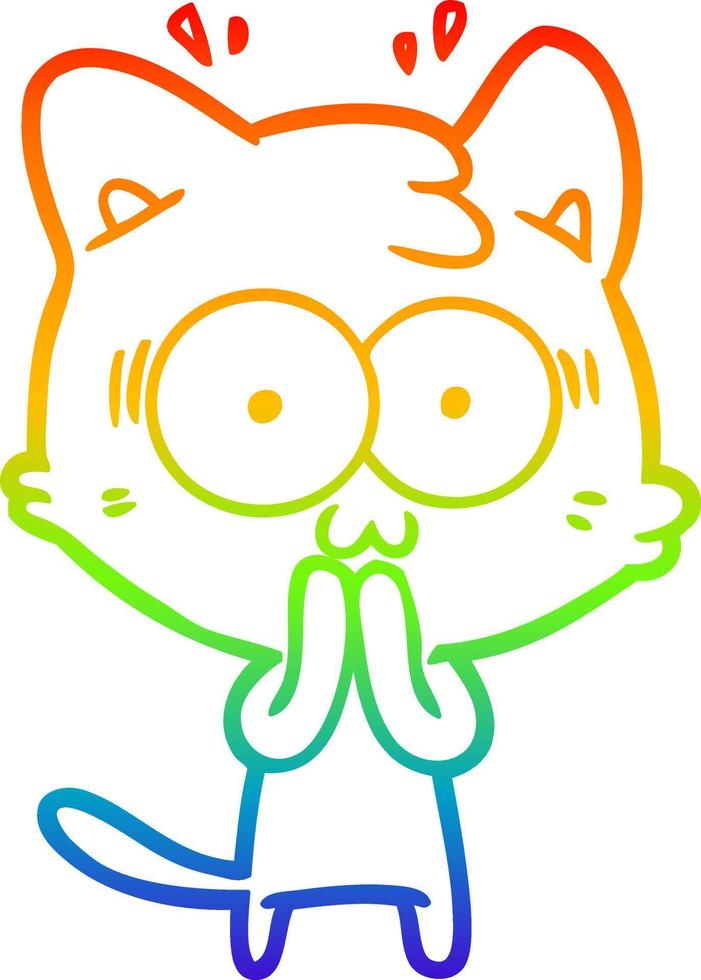 regenbooggradiënt lijntekening cartoon verrast kat vector