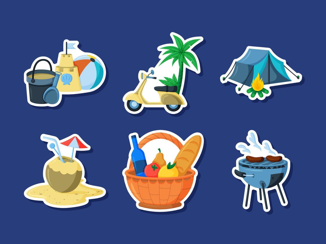 stickerset voor vakantieactiviteiten vector