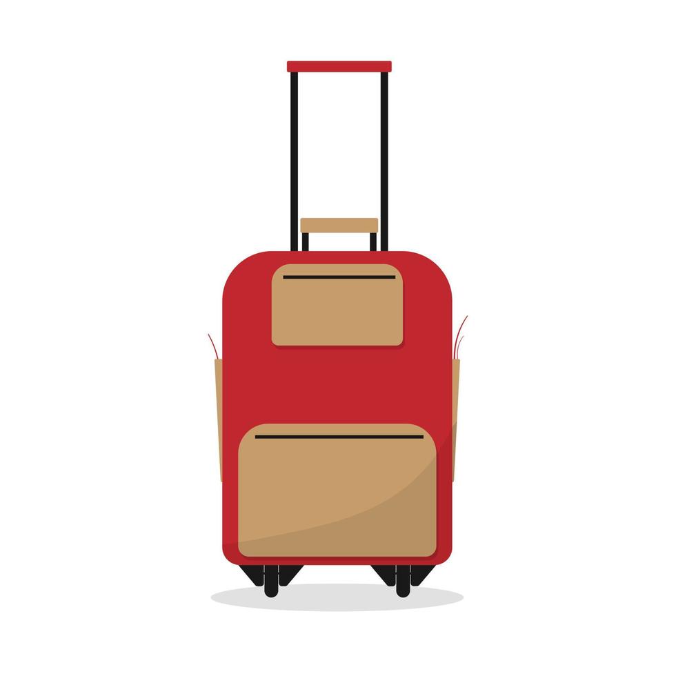 cartoon bagage koffer op wielen. isoleren op een grijze achtergrond. vector illustratie