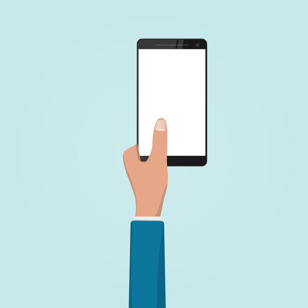 cartoon schattige hand met mobiele smartphone. vector illustratie