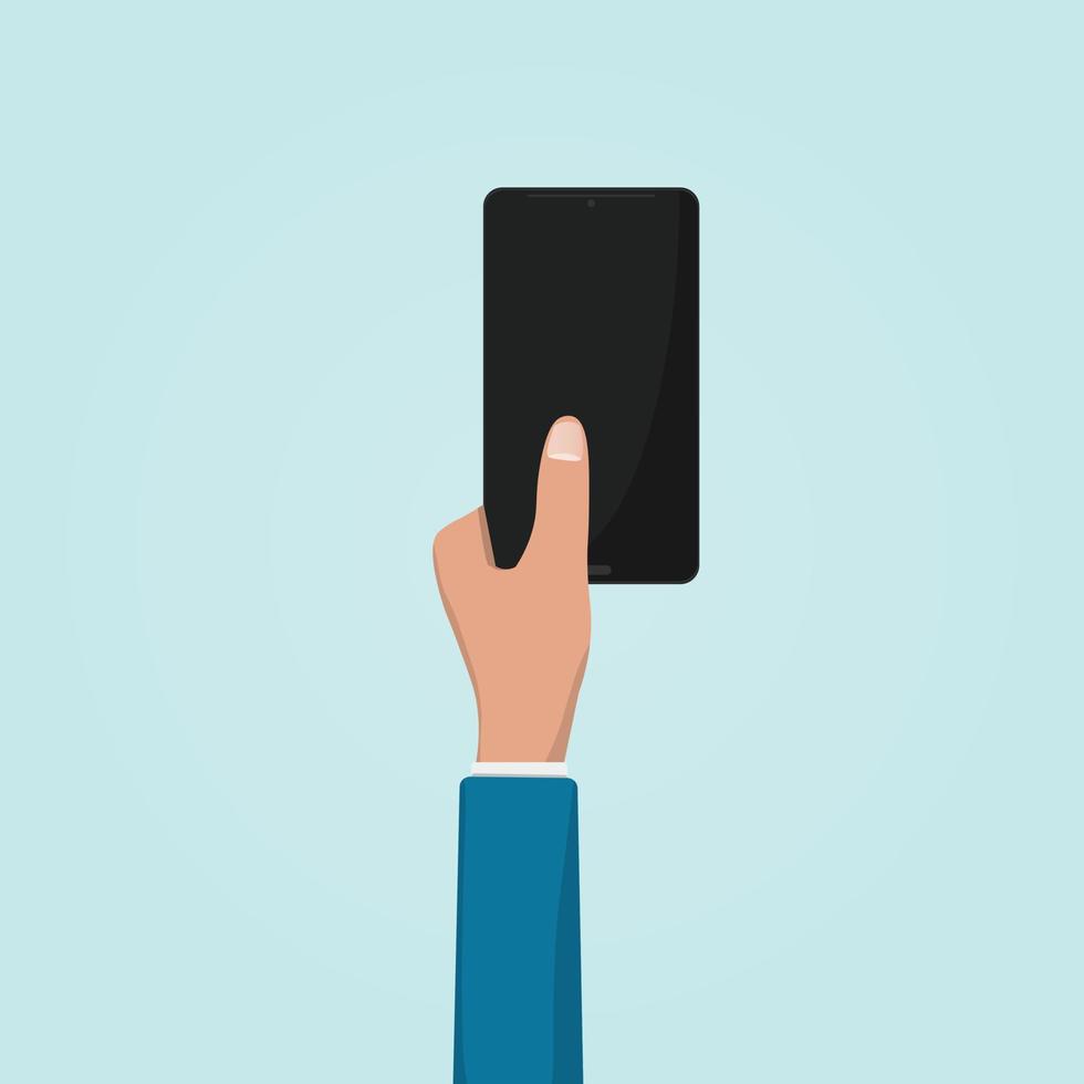 cartoon schattige hand met mobiele smartphone. vector illustratie