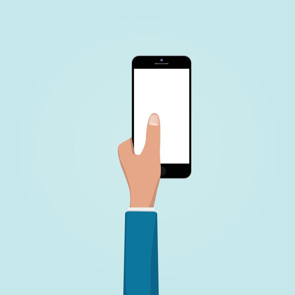 cartoon schattige hand met mobiele smartphone. vector illustratie