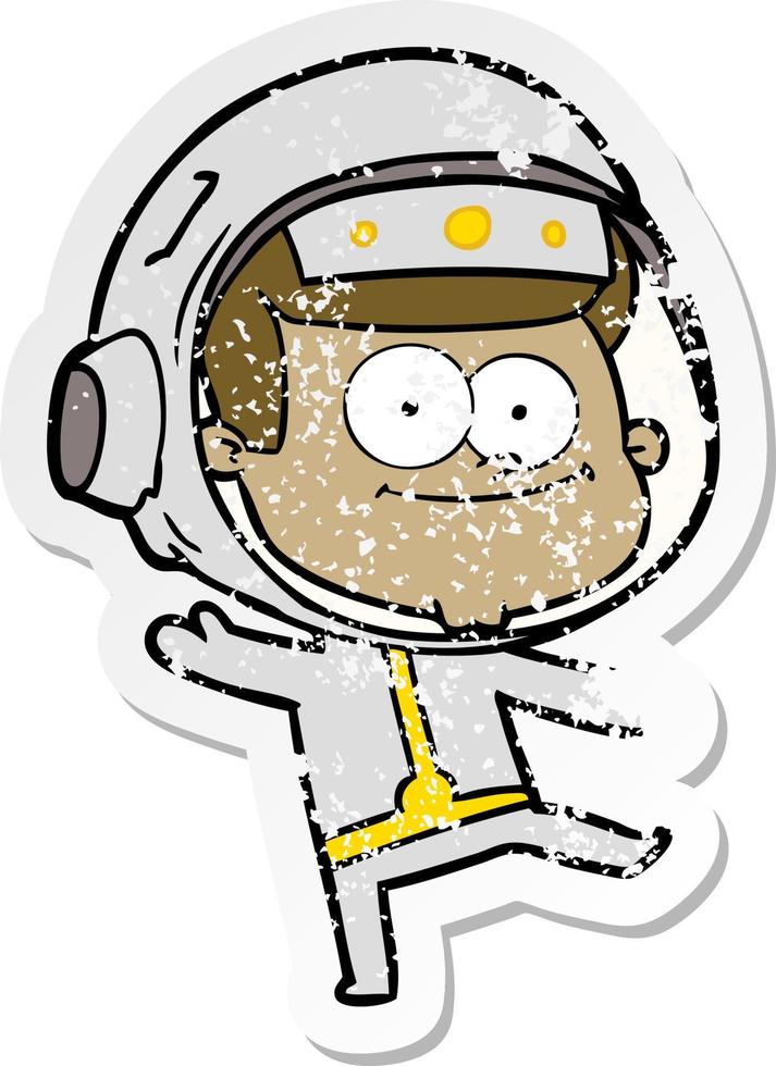 verontruste sticker van een gelukkige cartoon van een astronaut vector