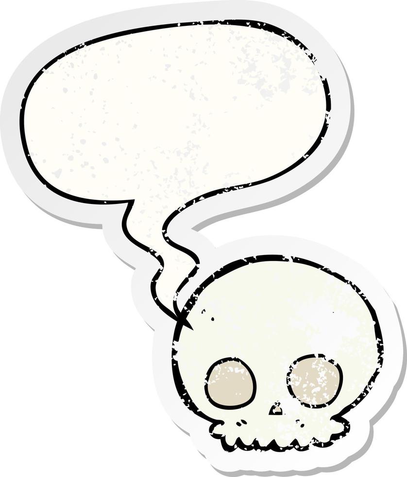 cartoon schedel en tekstballon noodlijdende sticker vector
