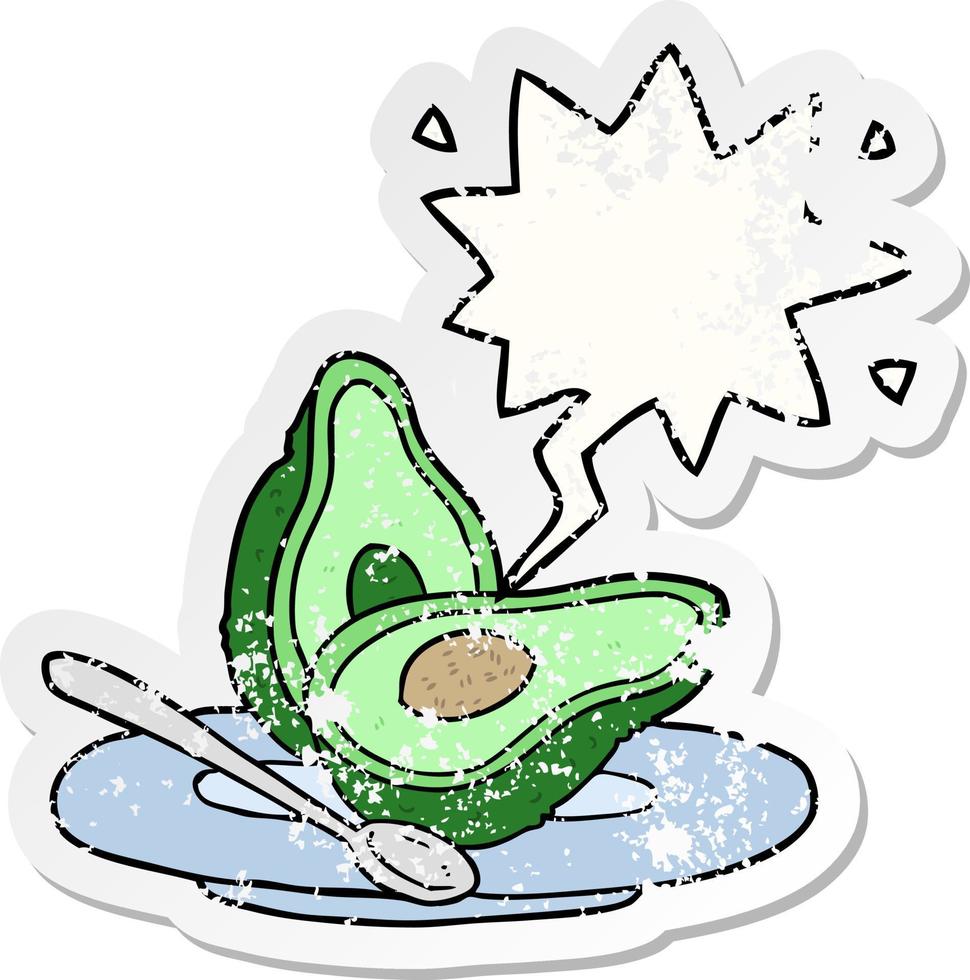 cartoon gehalveerde avocado en tekstballon noodlijdende sticker vector