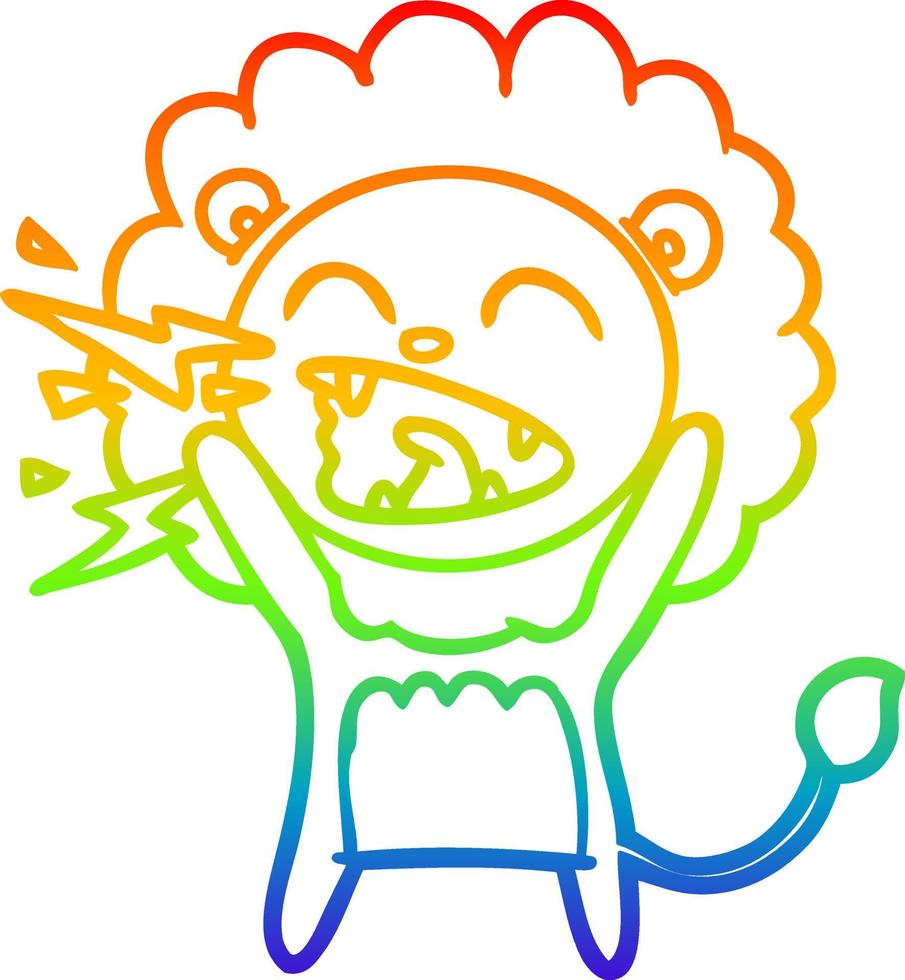 regenbooggradiënt lijntekening cartoon brullende leeuw vector