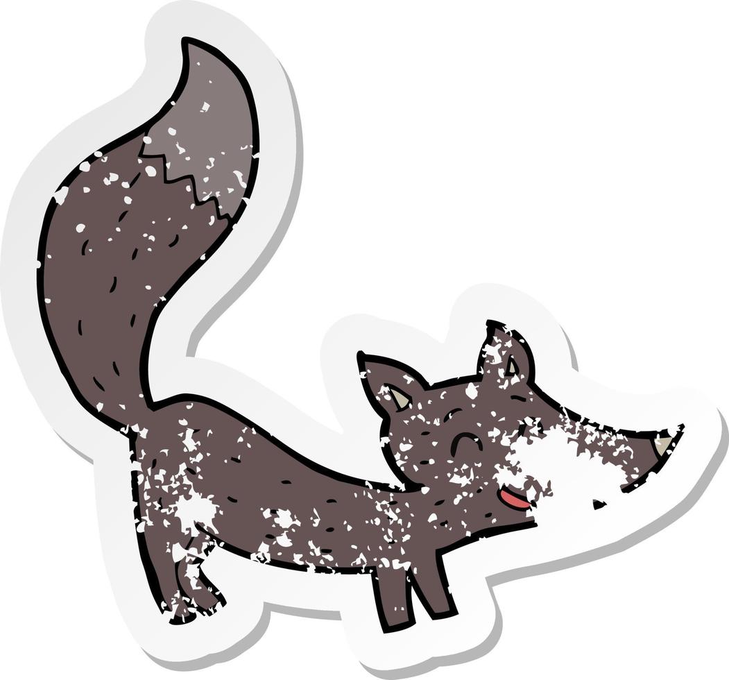 retro verontruste sticker van een cartoon kleine wolvenwelp vector